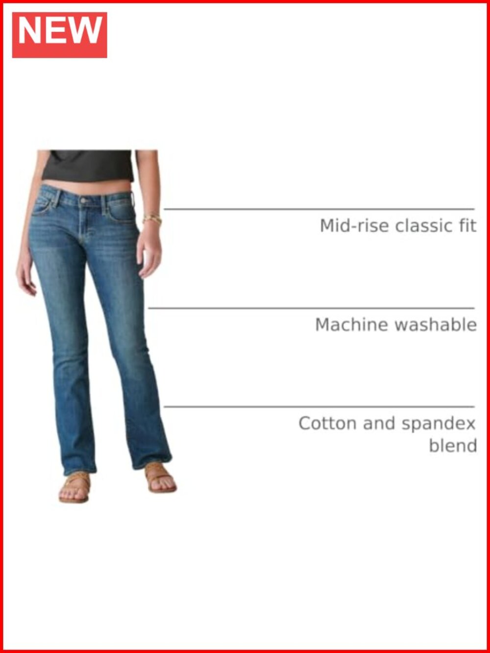 Mid Rise Bootcut Jeans Stretch 5-Pocket Casual Denim - Picture 3 of 6
